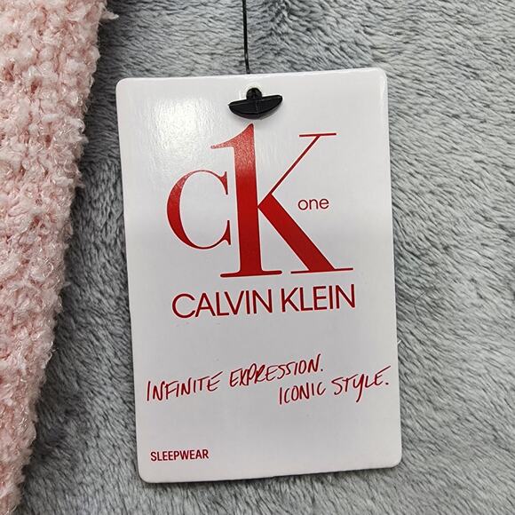 NEW Calvin Klein Top Womens L Pink CK One Plush Lounge Tank Baby Terry Crop Logo - Picture 6 of 13